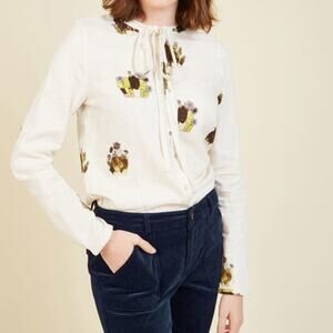 Cactus Print Linen Mix Button-Down Women's Blouse, Pepaloves Large